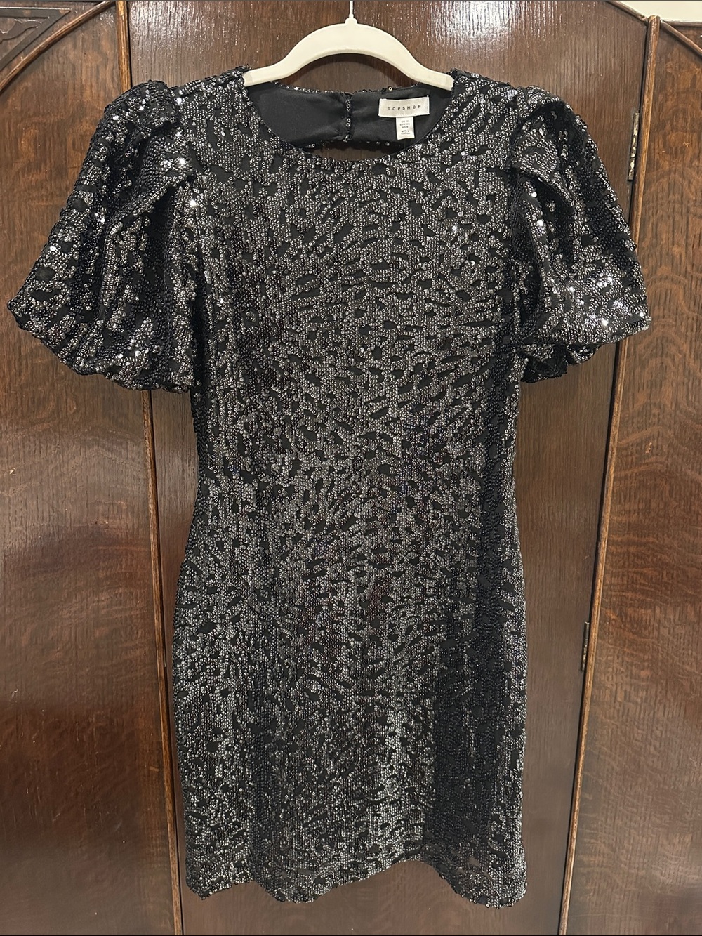 Topshop Black Sequin Puff-Sleeve Mini Dress